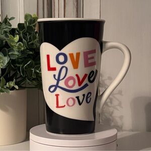 Starbucks 16 oz tall black heart "LOVE" ceramic coffee mug.